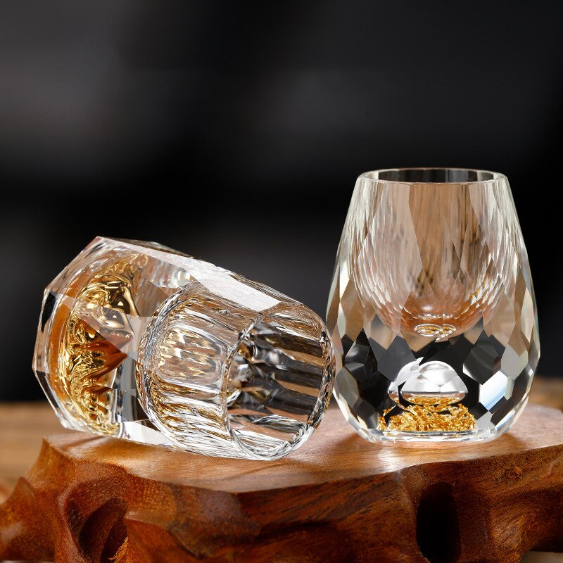 Crystal Glass Gold Foil Shot Glasses for Vodka Glass Home High-End Wine Set Double Glass Wine Cup for Home Bar Liquor Cup