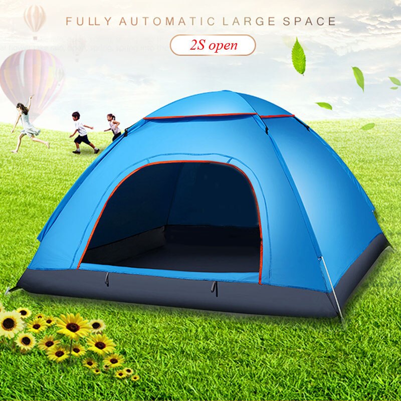2-3 personer kaster telt udendørs automatiske telte dobbeltlag vandtæt camping vandretelt 4 sæson udendørs store familietelte: Blå