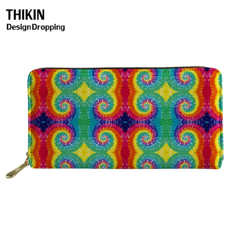 THIKIN Colorful Tie-dye Pattern Women Leather Wallet Ladies Travel Long Purse Phone Bag Daily Capacity Coin Bags: Lavender