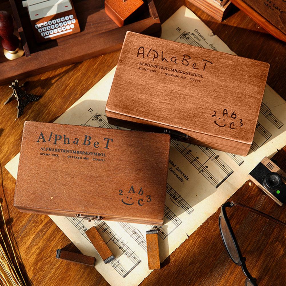 Assorted Stamp 70Pcs/Set Wooden Numbers English Letters Dates Alphabet Stamps Diary Paper Decor Office School Supplies