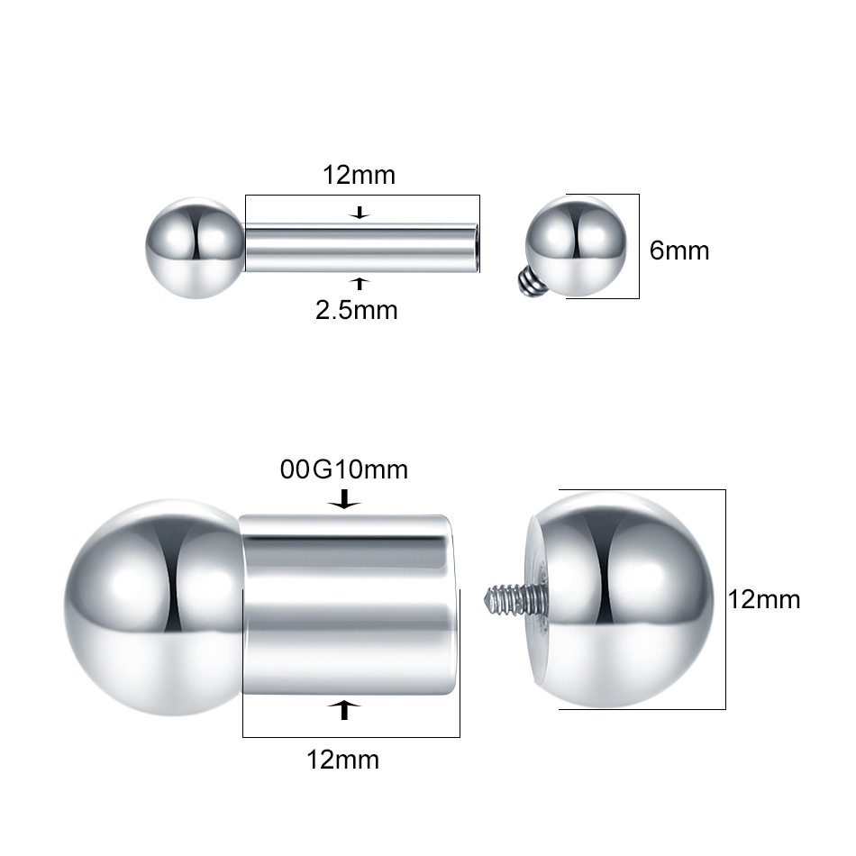 Pendiente de cartílago para Piercing de lengua de calibre grande de acero inoxidable, 12G, 0G, barra recta roscada interna, joyería para el cuerpo, 1 ud.