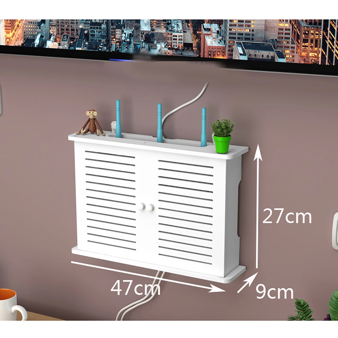 kabellos Wifi Router Lagerung Kasten Wohnzimmer Steckdose Wifi Dekoration Zauberstab-montiert TV einstellen-oben-Kasten Gestell Kabel Energie Organizer: Grau