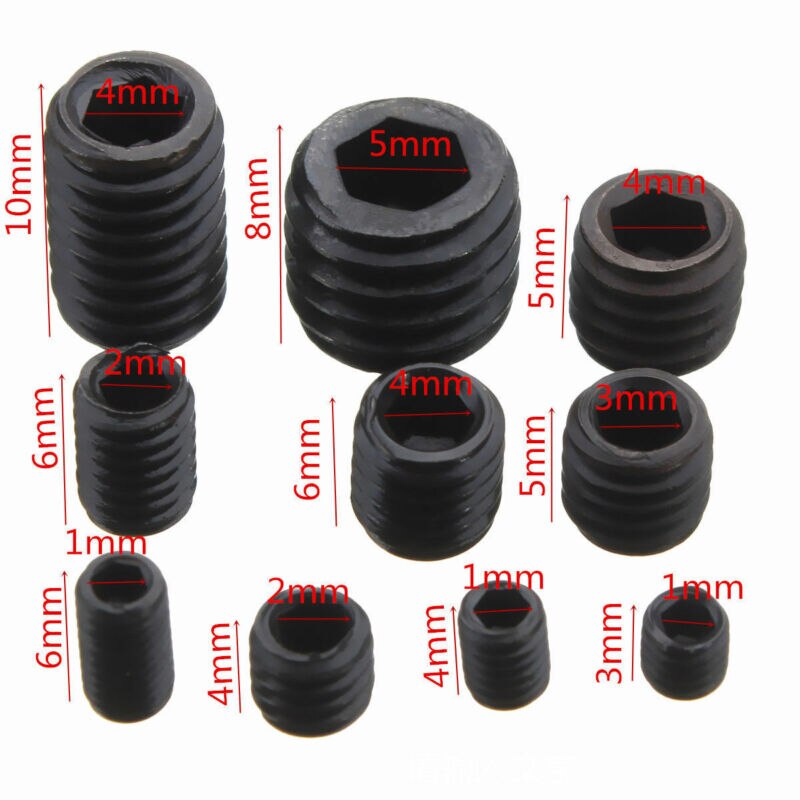 200pcs Black Allen Head Socket Hex Set Grub Screw Cup Point Assortment Kit + Box