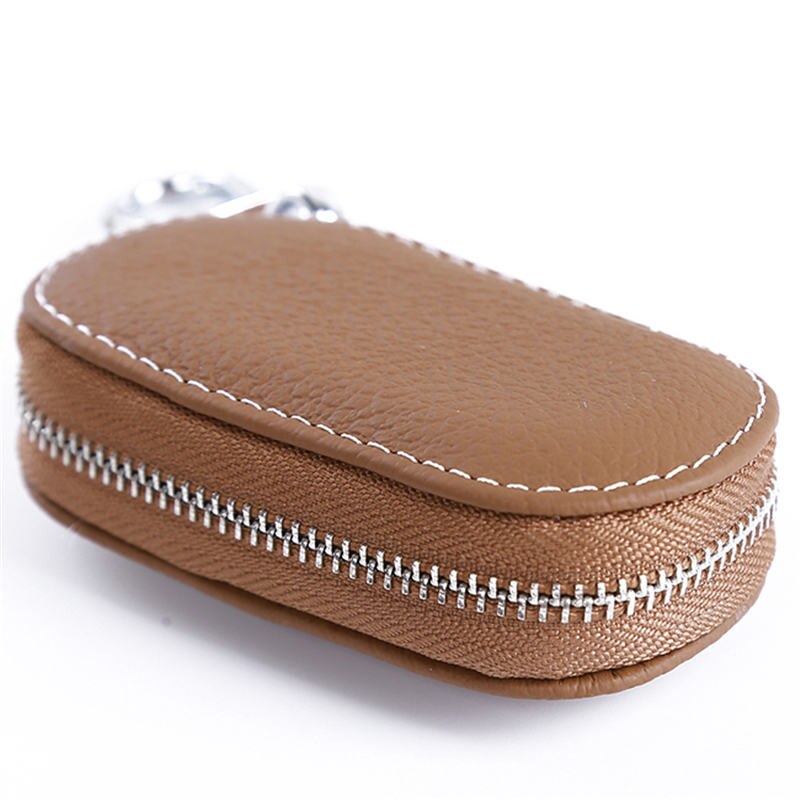 Men Key Holder Housekeeper Leather Car Key Wallets Keys Organizer Women Keychain Covers Zipper Key Case Bag Unisex Pouch Purse: Brown A