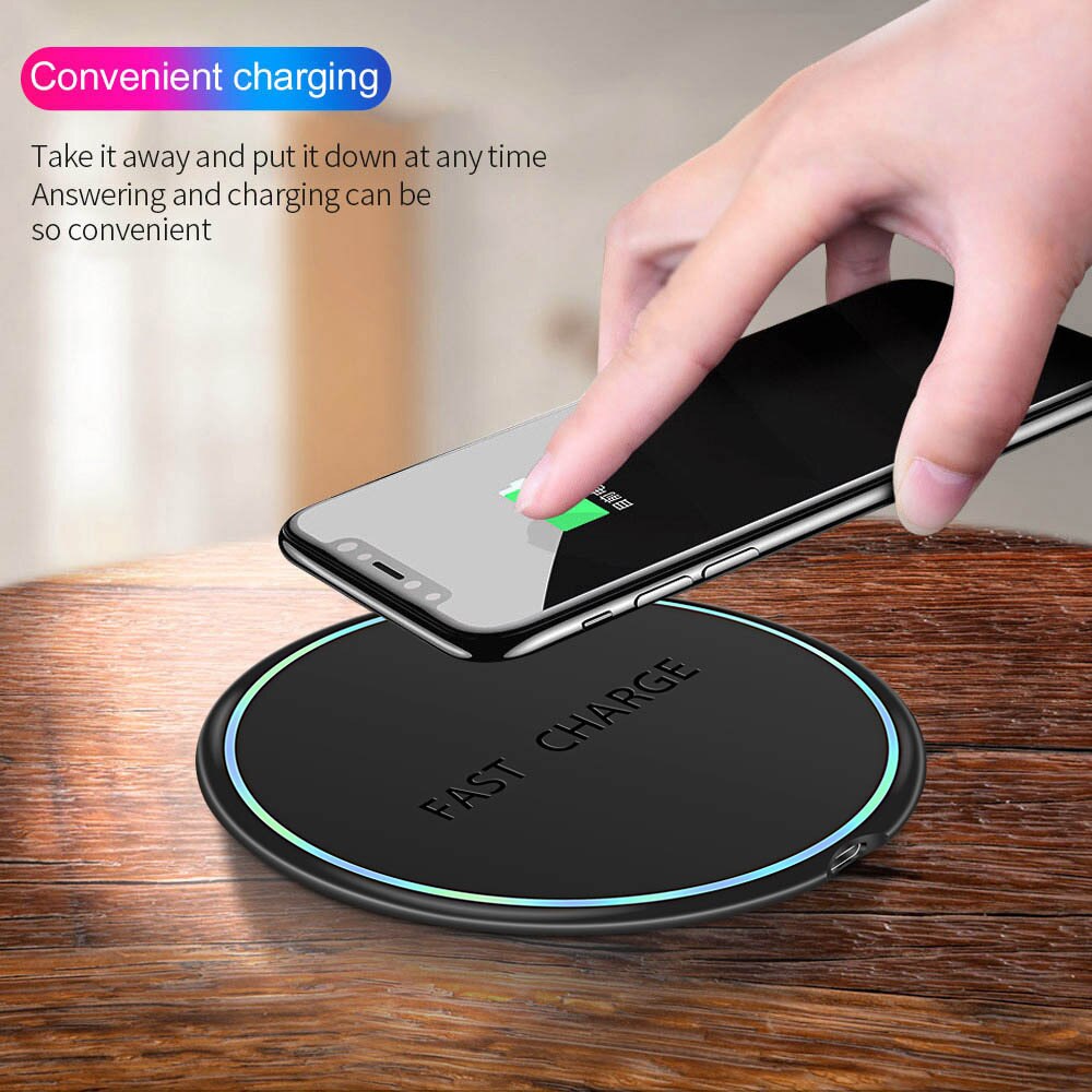 10W Qi Fast Wireless Charger With LED Light Micro USB Wireless Charging Pads for iPhone11 X Samsung Xiaomi Huawei Charging Pads