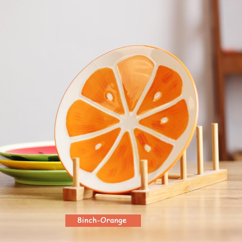 Plato plano de fruta con de naranja para comida, vajilla de ensalada pintada a mano, juego de vajilla de dibujos animados, plato de almuerzo para niños, 1 uds.: orange