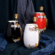 Europe Novelty Enamel Coffee Cup Mug Flower Tea ceramics Cups for and Cold Drinks Milk Alloy Handgrip Cups and Mugs