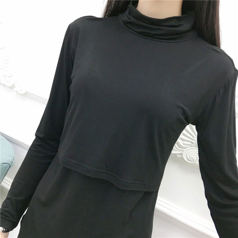 Rollkragen Basic Langarm Fütterung T-Shirt Pflege oben Einfarbig Schwangere Frauen T-Shirt Elegante Schwangere-Kleidung