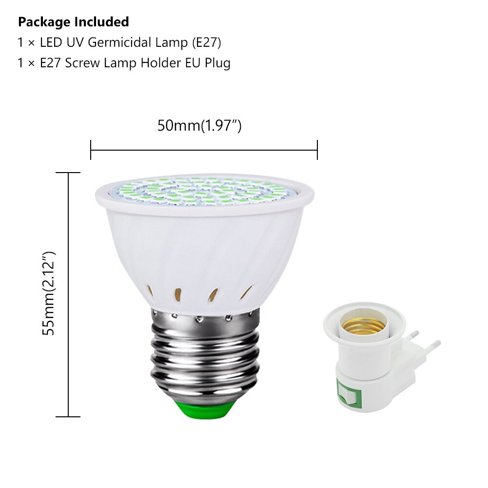 GU10/E27 UV Germicidal Light 220V UVC LED Sterilizer 130 LEDs Dust Mite Lamp Ultraviolet Germicidal Lamp Bulb for Home Bathroom: 220V E27-EU plug