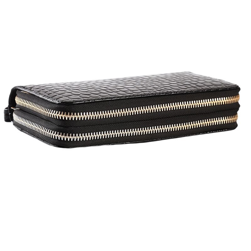 Vrouwen Dubbele Rits Portefeuilles Dames Portemonnee Mode Portemonnee Vrouwelijke Lange Handtas Telefoon Tas Voor Vrouwen: black