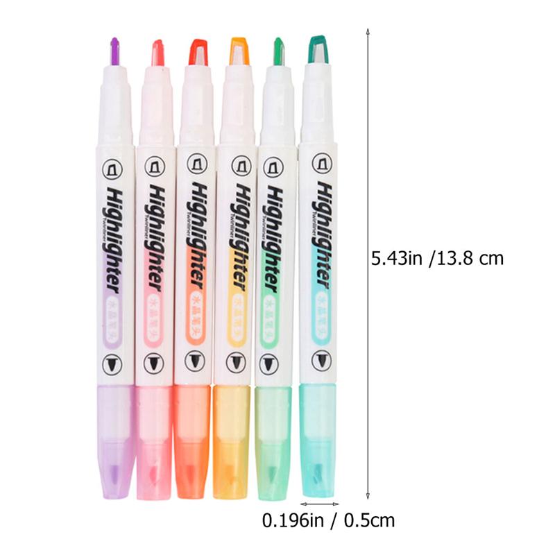 6Pcs Clear View Double Ended Marker Pen Chisel Tip and Fine Tip Highlighter Pens