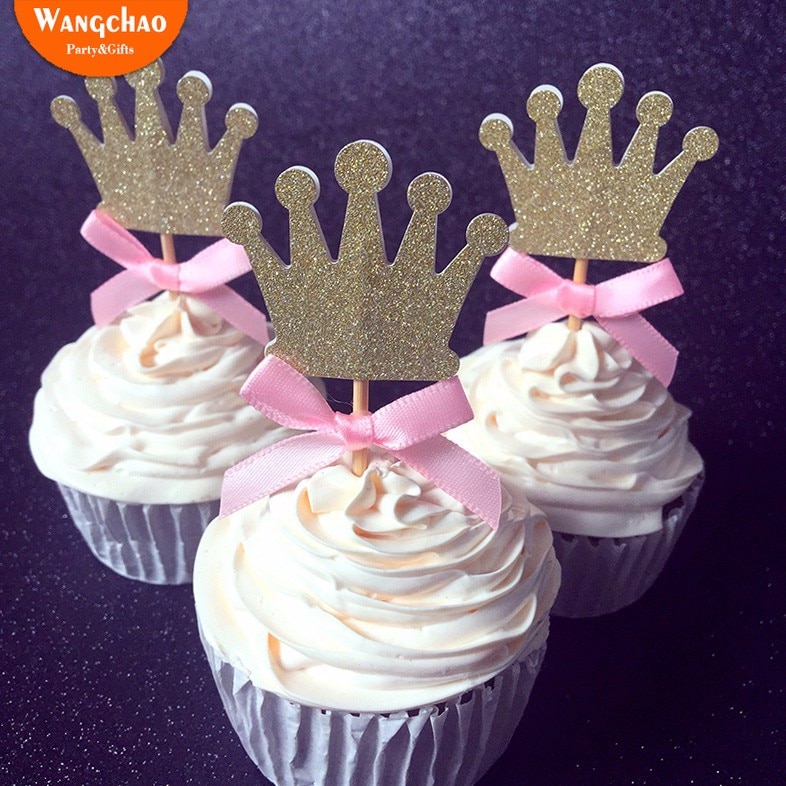 12 st rosa prinsesskrona cupcake toppers barn tårta topper festtillbehör grattis på födelsedagen bröllopsfest dekoration tillbehör