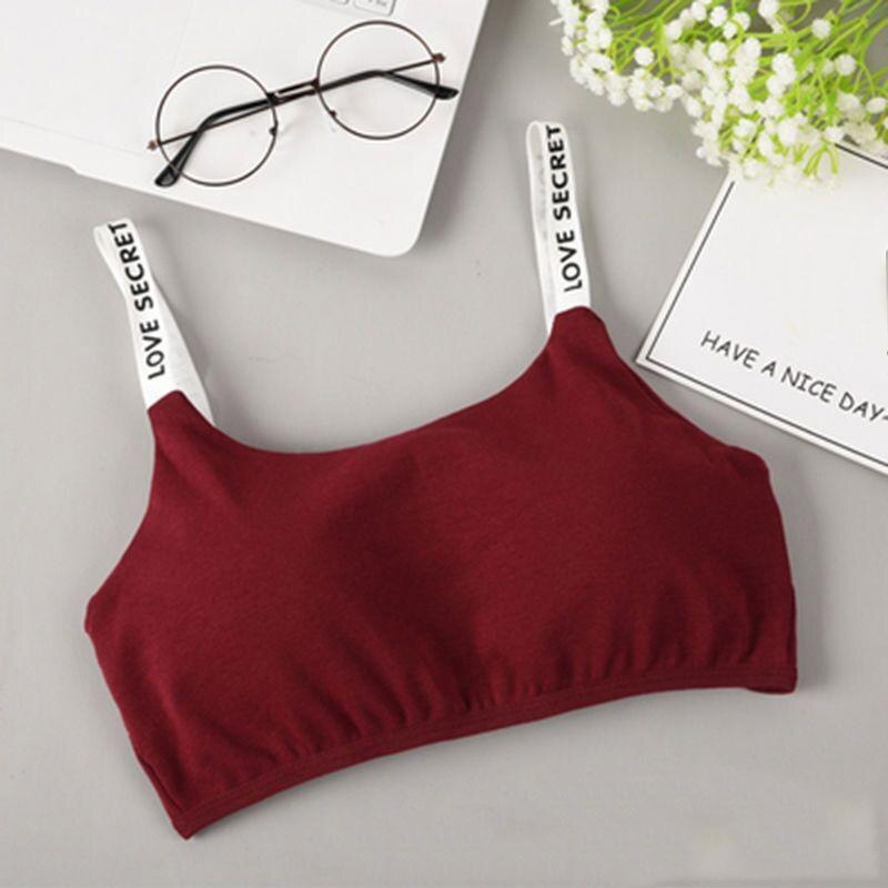 Sujetador de algodón con relleno desmontable sin costuras para mujer, sostén Sexy informal con estampado de letras sin anillo de acero, sujetador transpirable para fitness: Red wine
