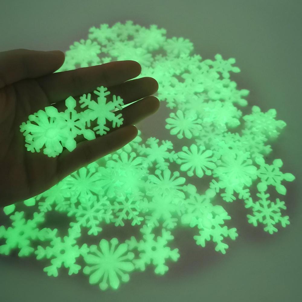 Qifu 50Pc 3D Sneeuwvlok Lichtgevende Muurstickers Voor Thuis Kinderkamer Slaapkamer Kerst Decor Tl Lichtgevende In De dark