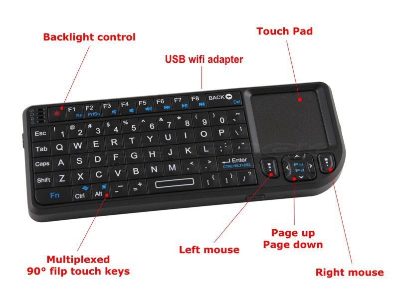 Original Mini 2,4G teclado inalámbrico Touchpad Backlight para Smart TV para Samsung LG Panasonic Android tv caja PC portátil HTPC