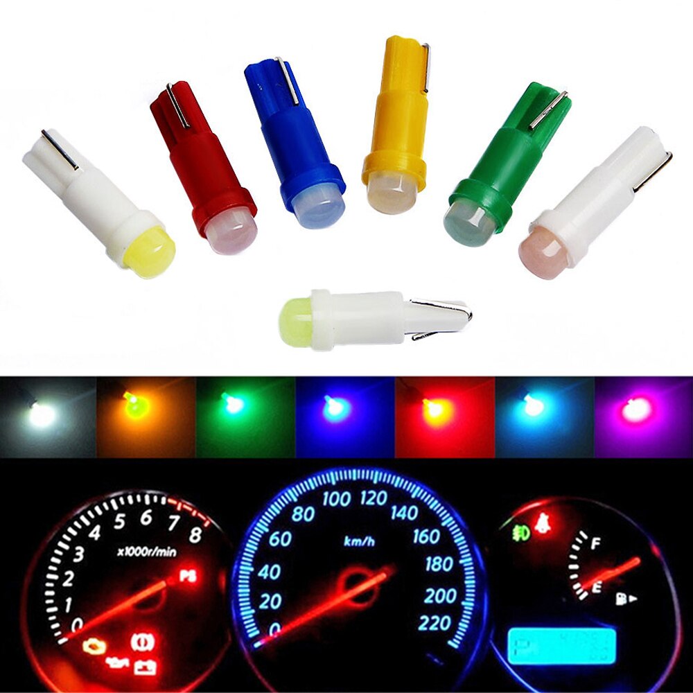 Luces LED T5 de 10 Uds. Para Interior de coche, luz LED para tablero de instrumentos con cuña lateral, bombilla LED superbrillante para accesorios de coche: multi-color