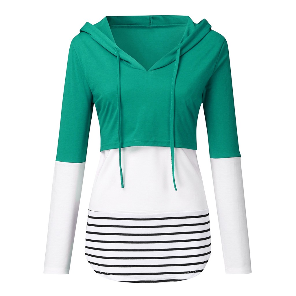 Maternity Nursing Hoodie Women Maternity Long Sleeve Striped Hoodie Nursing Sweatshirts For Breastfeeding беременная: Green / S
