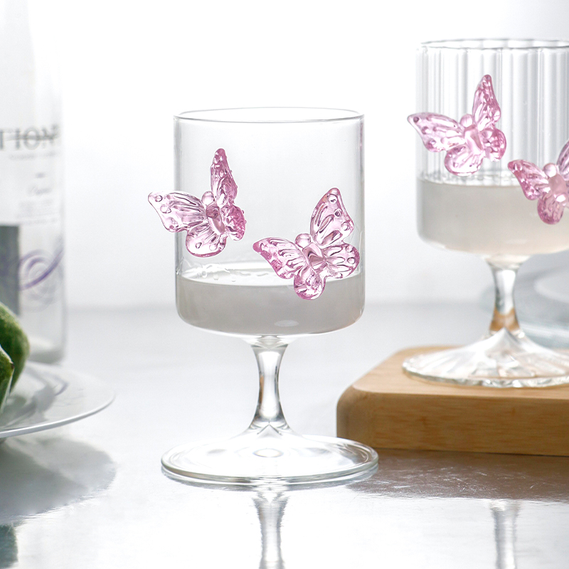 BespritGift Borosilicate Wine Glass Set Butterfly 2pc Goblet Cups for Cocktail & Champagne Glassware Box