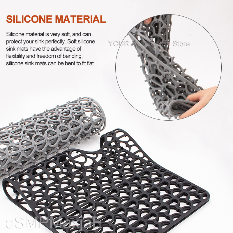 Silikonbeskytter til kjøkkenvask med avløp, rist til kjøkkenvask, sklisikker varmebestandig matte til bunnen av vasken