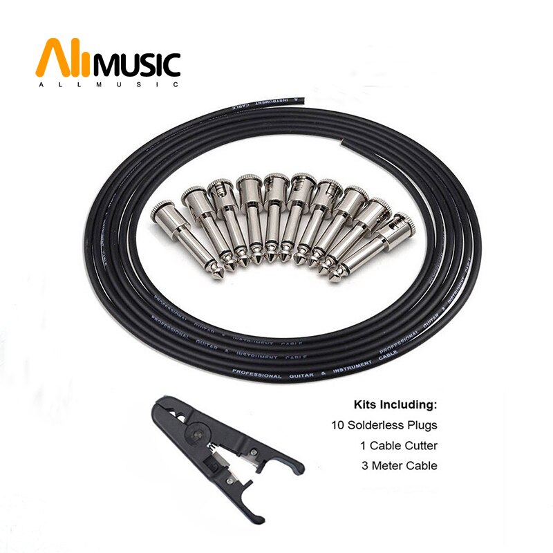 Allmusic Diy Gitaar Soldeer-Gratis Pedaal Patch Kabel Board Koperen Kabel Kit Set 10ft 10 Zeestraat Audio Solderless 6.35 mono Stekkers