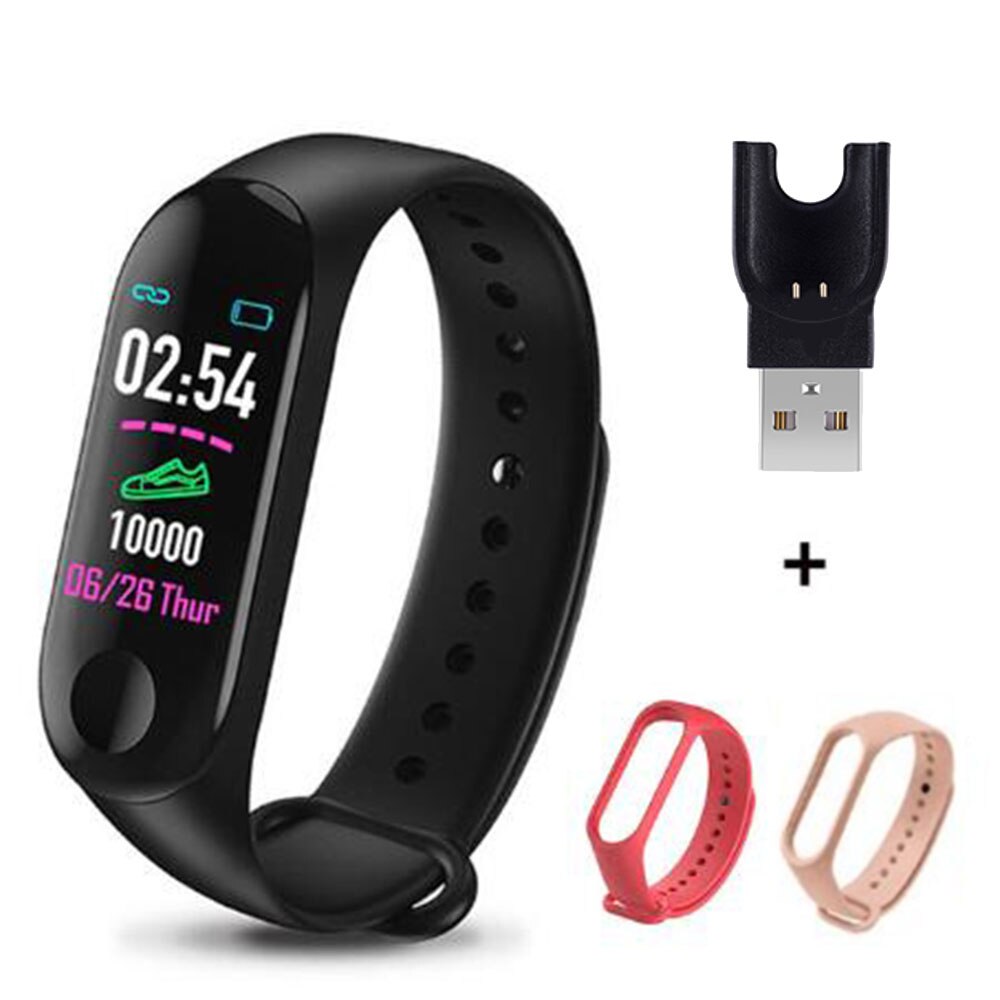 M3 Plus Smart Band Bluetooth Smart Watch Fitness Tracker Smart Bracelet Health Sleep Blood Pressure Heart Rate Monitor Wristband: Black Red Pink