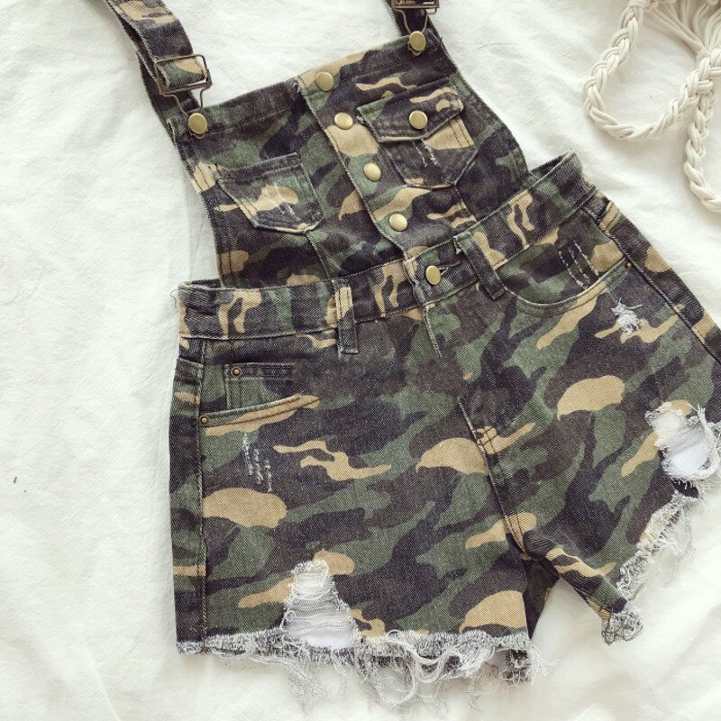 Pantalones cortos de camuflaje para mujer, Peto vaquero con borlas, Shorts informales rasgados de cintura alta,