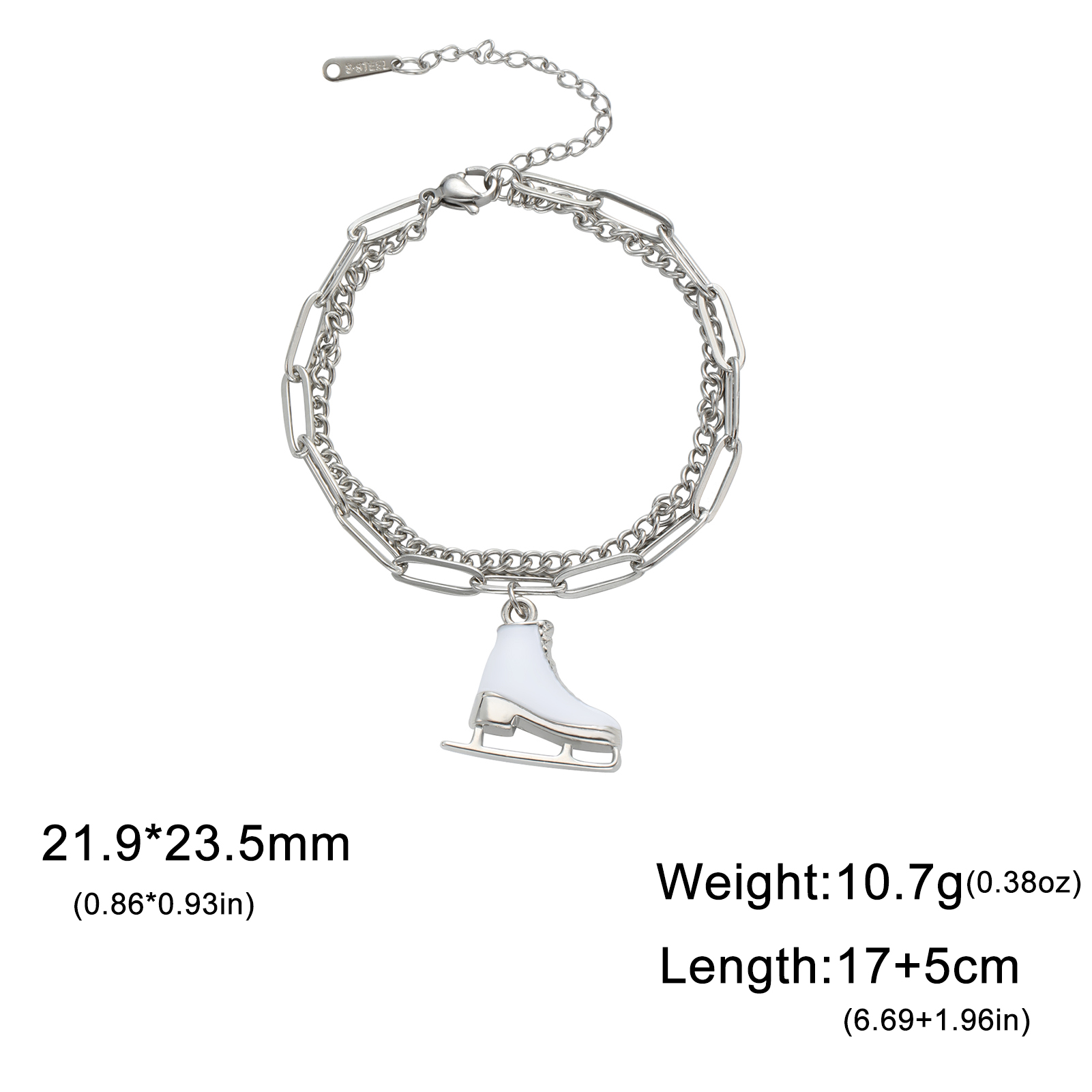 EUEAVAN cristallo zircone Ghiaccio pattinare scarpa fascino bracciale smalto lusso blu rosa bracciali pattinaggio di figura sport donna uomo gioielli: Giallo brunastro