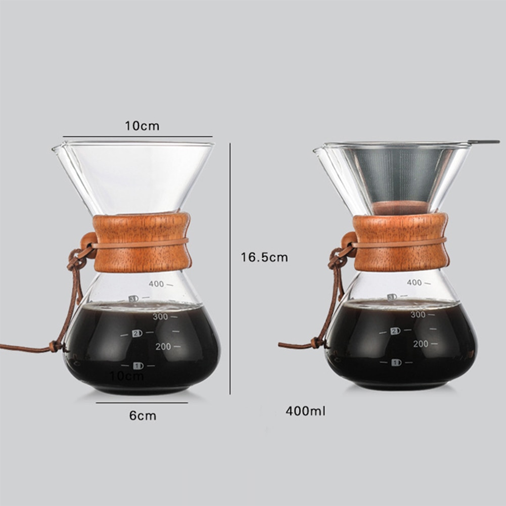 400ml High-Temperature Resistant Glass Coffee Maker Coffee Pot Espresso Coffee Machine With Stainless Steel V60 Filter Pot