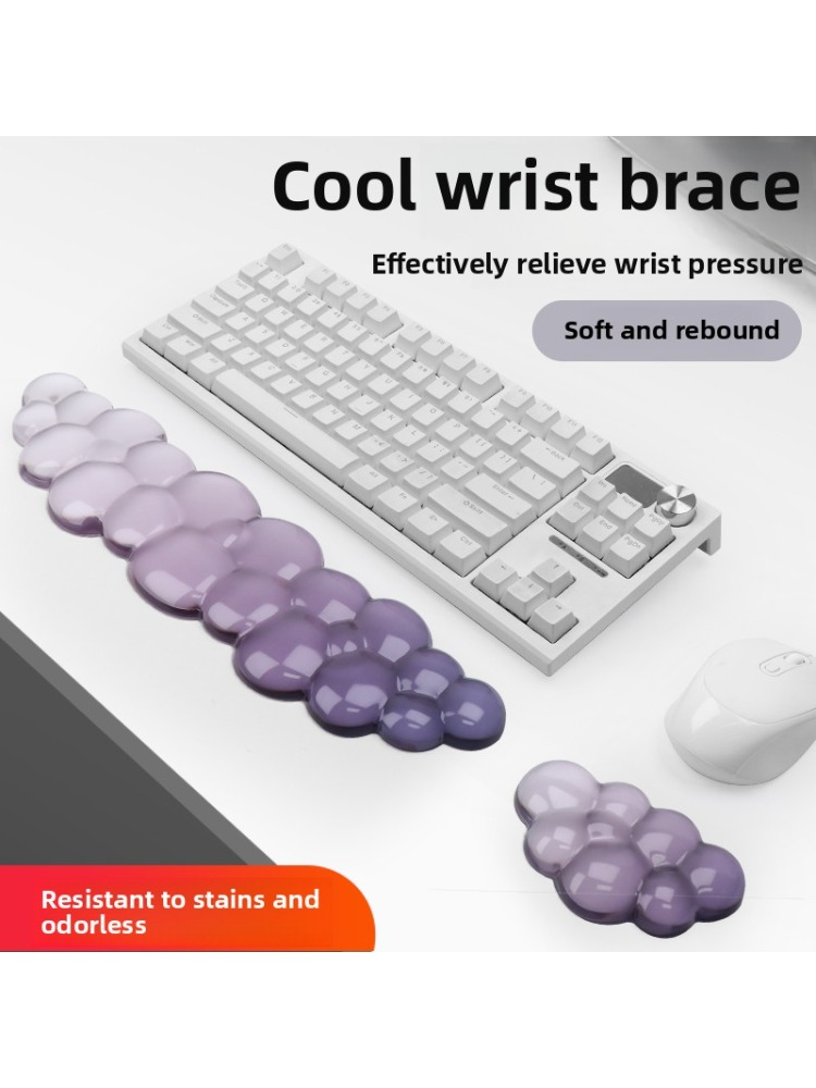 Mouse pad with wrist support keyboard support non-slip silicone transparent gradient cloud shape desktop office game mouse wrist