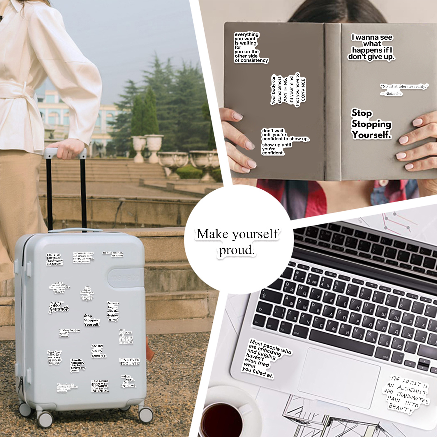 50Pcs Inspirational Quotes Stickers Self-Motivation Encouragement Text Notes for Decoration on Guitar Notebook Luggage Computer