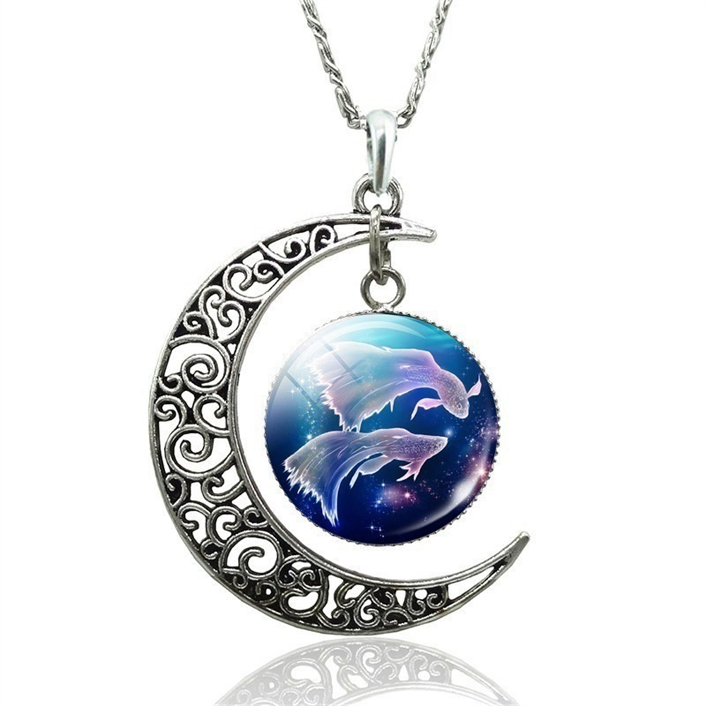 Collar de 12 constelaciones de astrología y horóscopo, colgante de cristal de Luna, collar del zodiaco para mujeres y hombres, de joyería de cumpleaños: Rojo-marrón