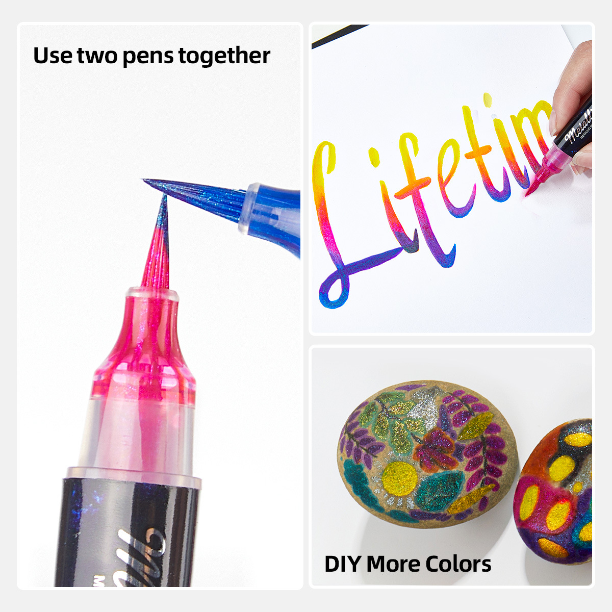 8 Colors Metallic Brush Pens Glitter Dual Color Marker Calligraphy Fine Nibs Art Marker For Album DIY Scrapbooking Art Supplies