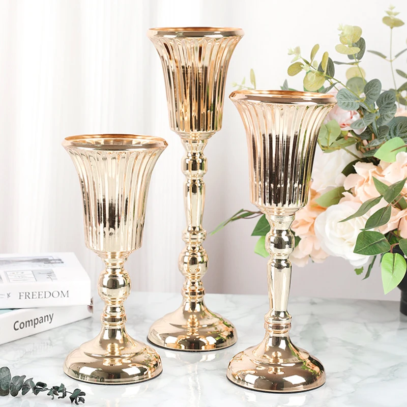 1pc metall trumpetvaser bröllopsfest rekvisita bordsdekorationer blomsterställ ljusstake välkomstområde vägguide skrivbordsdekor