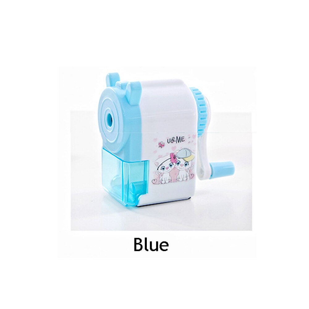 Afilador de accesorios mecánicos de manivela de estilo coreano, sacapuntas creativos con estampado de dibujos animados para estudiantes, para útiles escolares para niños: Azul