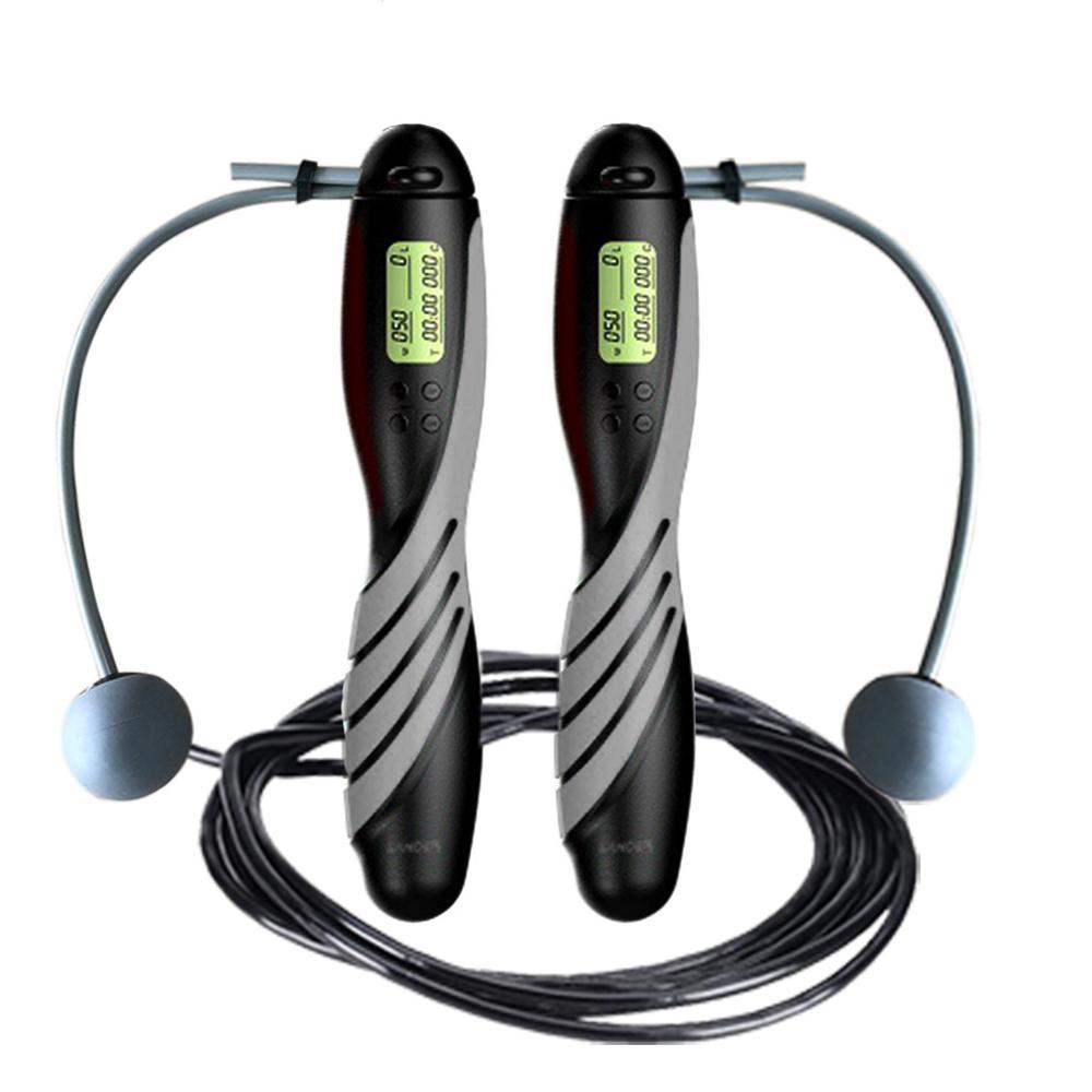 2 In 1 Adjustable Digital Counting Jump Rope With Ball Bearings Calorie Counter Indoor and Outdoor Multi-purpose Skipping Rope: Dark Grey