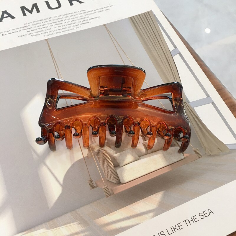 Huanzhi 2020 elegante grande resina multicolorido hairpins banho de cabelo captura tubarão clip para meninas acessórios de cabelo estilo de cabelo fazer: E-11x5.5cm