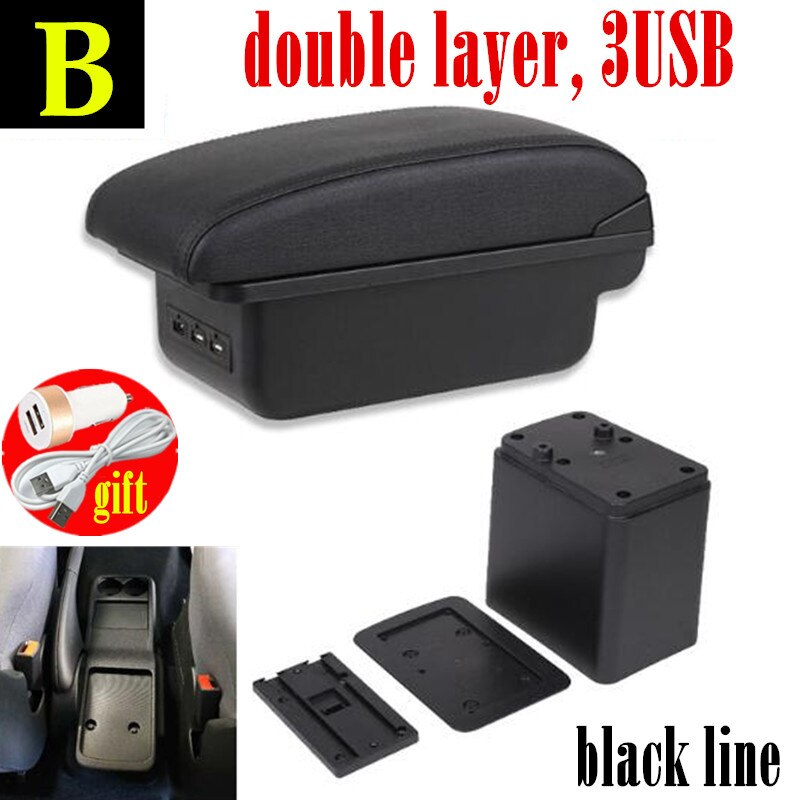 Dla Citroen Berlingo podłokietnik ze schowkiem dla Peugeot Partner tepee podłokietnik ze schowkiem z lampką LED USB: B black black line