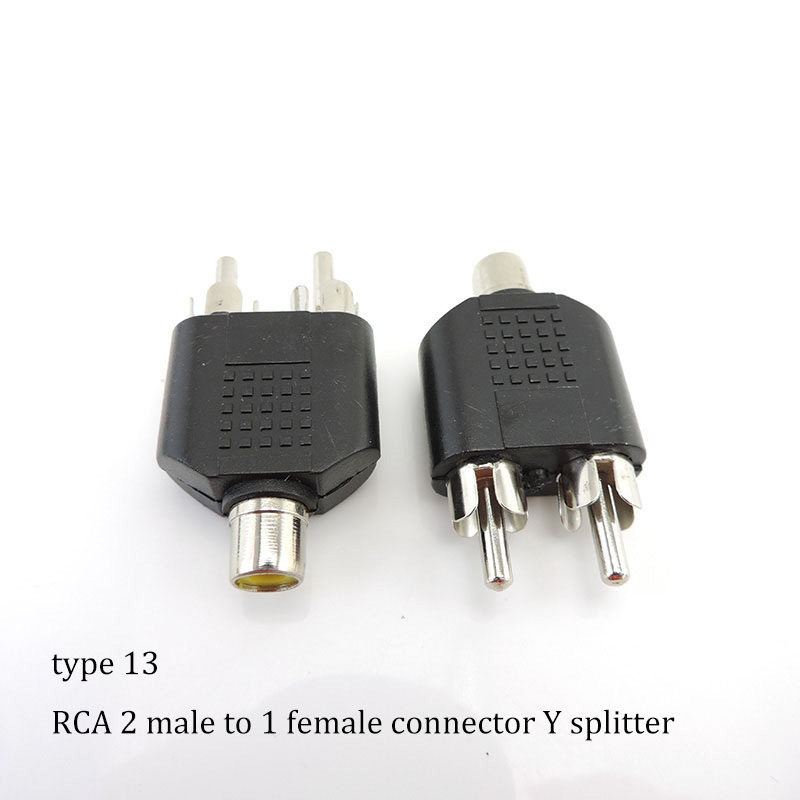 2 pcs rca male female  to 2 rca 3 rca male female rca connector splitter adapter av video audio t plug rca 2 3 way right angel  m20: Green