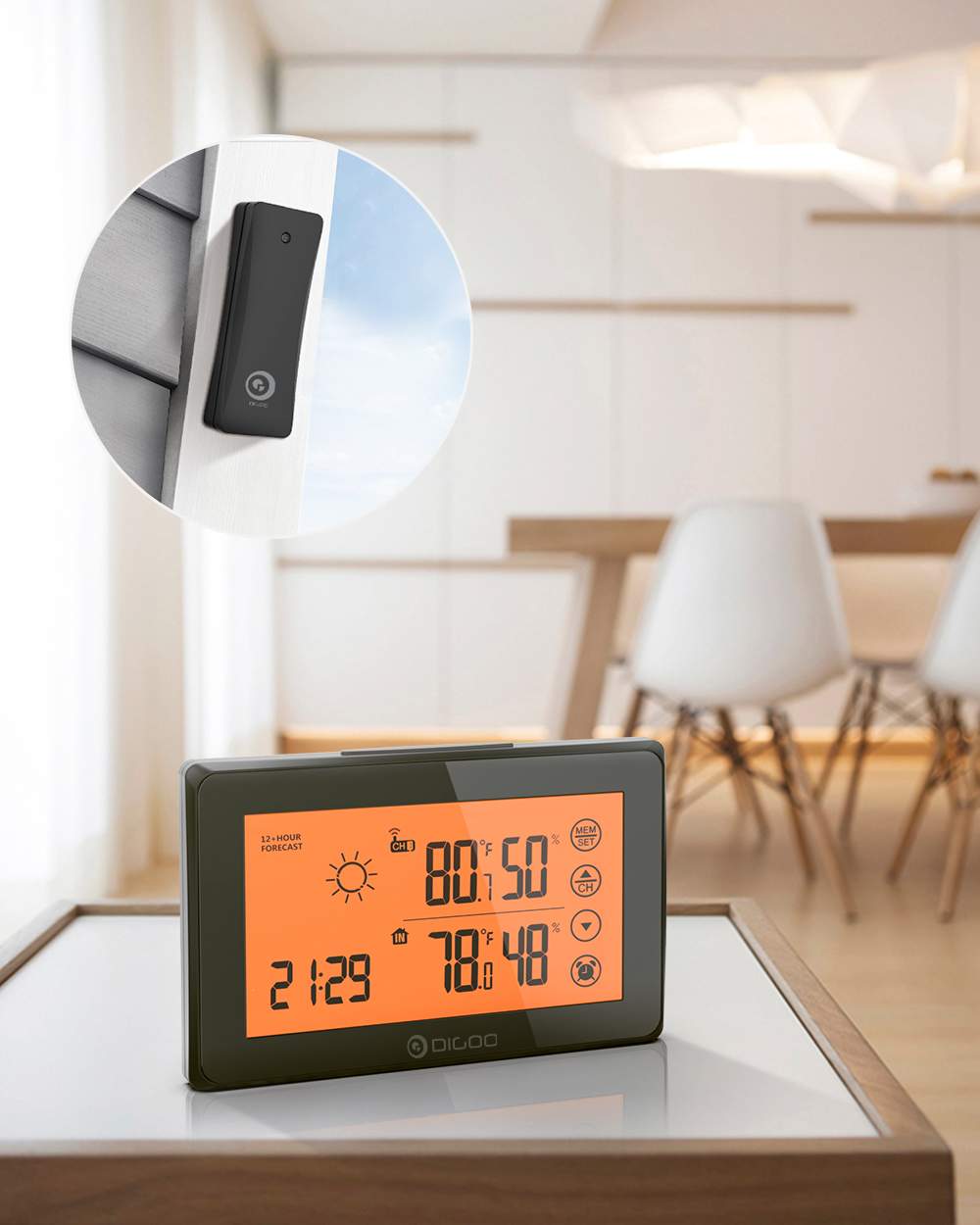DIGOO-Alarma de estación meteorológica DG-TH0340, reloj con pantalla táctil de 12/24h, predicción de temperatura, alarma de humedad