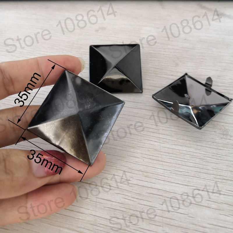 35mm biger pyramide 4 griffes rviets pour cuir carré rivet goujons et pointes pour vêtements remaches para cuero tachas para ropa: Nickel noir