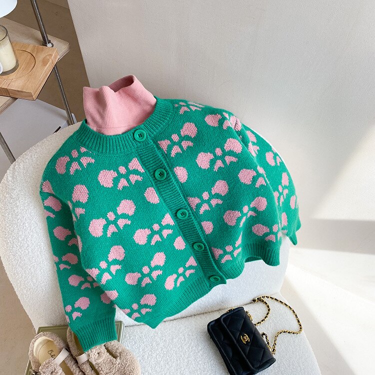 Meisjes Leuke Strik Patroon Knitwear Kids Warme Zachte Groene Jacquard Vest