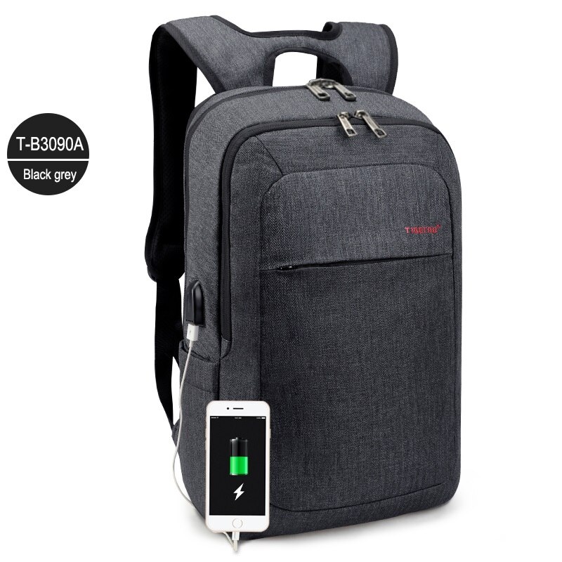 Tigernu Männlichen Rucksack Tasche 15,6 Zoll Laptop Notebook Mochila für Männer Splash Zurück Pack Tasche Schule Rucksack Für Frauen: Black grey USB