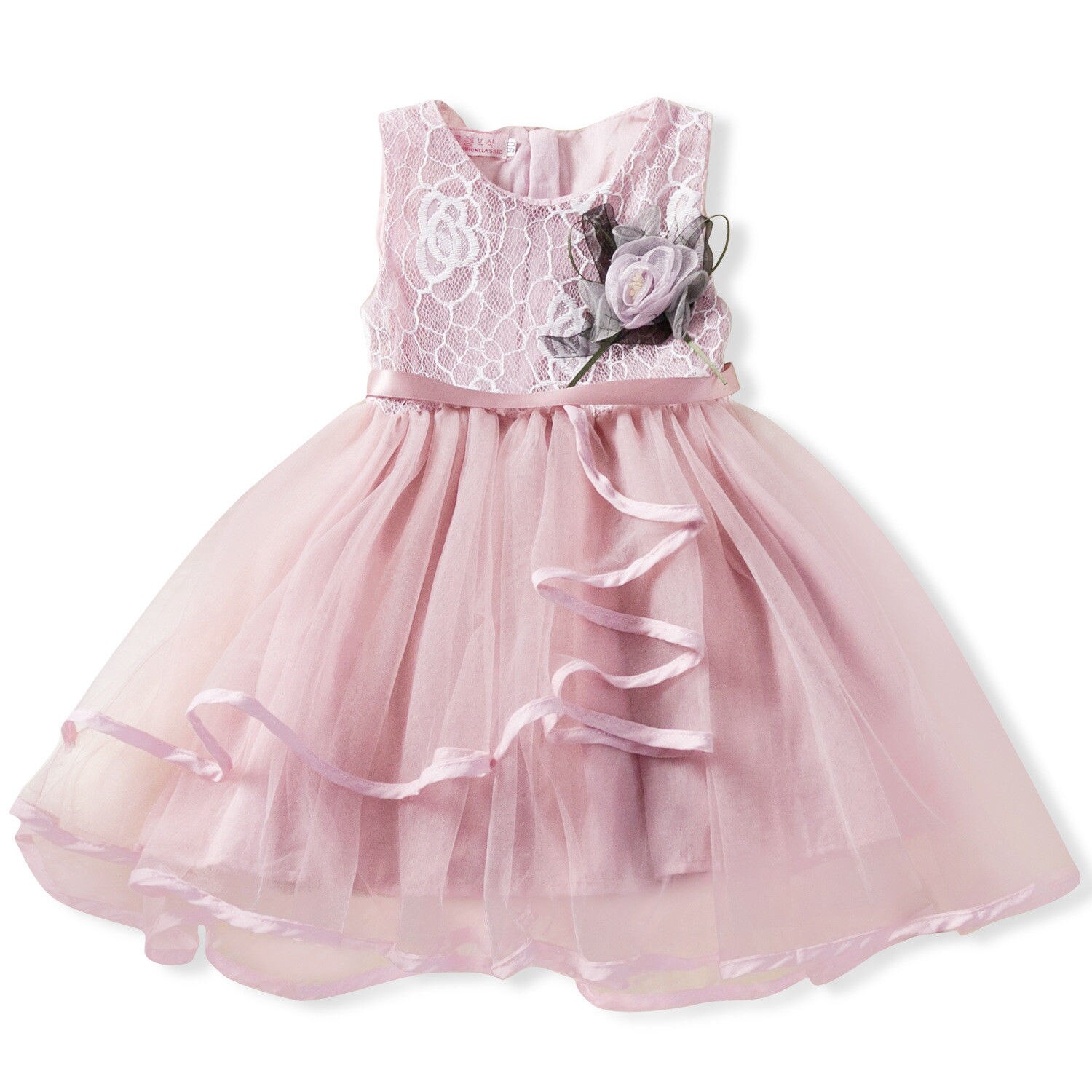 Bloemen prinses formele verjaardagsfeestje jurk baby baby meisjes kleding strik bloemen kant patchwork tutu jurk: Roze / 4t