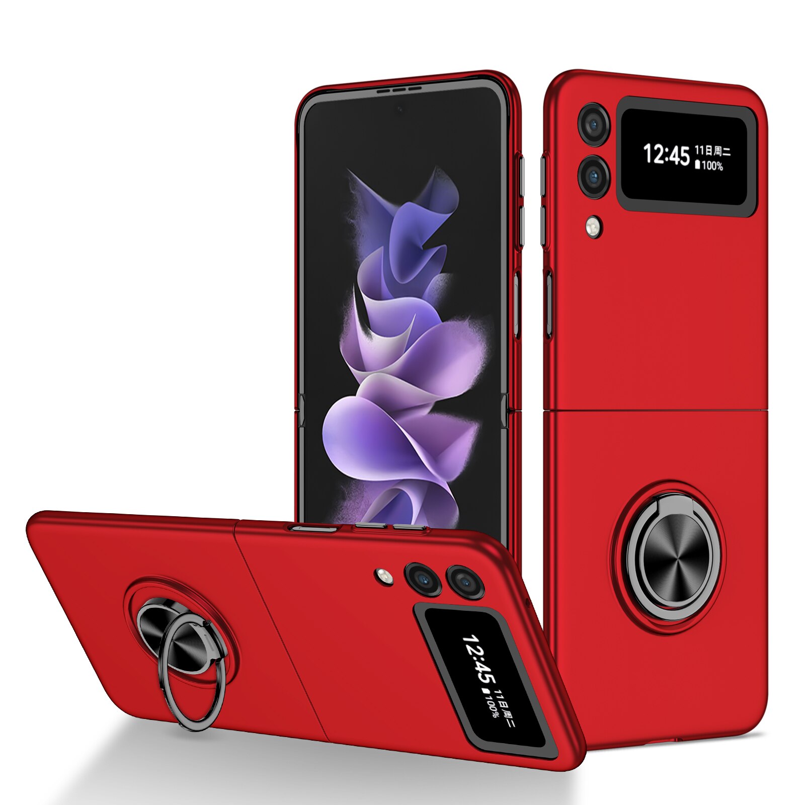 Funda con anillo antiarañazos para Samsung Galaxy Z Flip 3 5G Flip3, funda protectora antideslizante para Samsung Z Flip 3: for Samsung Z Flip 3 / Rojo