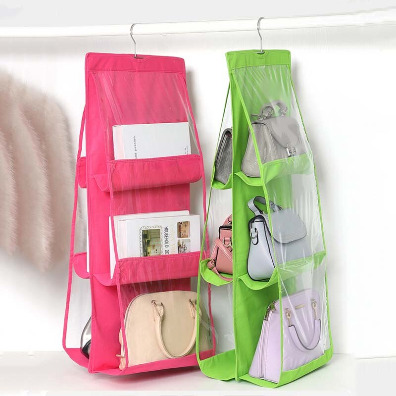 6 Pockets Foldable Hanging Bag 2-sided Folding Shelf Bag Purse Handbag Organizer Door Sundry Pocket Hanger Storage Closet Hanger