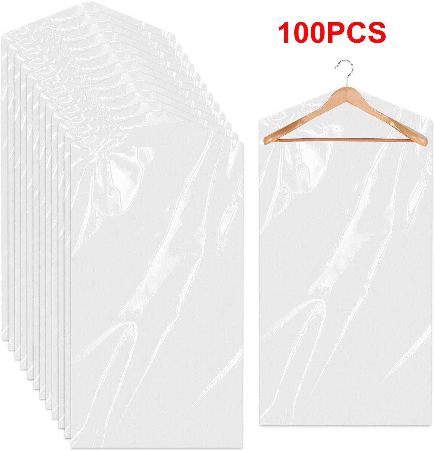 10/50/100 Stück durchsichtige Kunststoff-Kleidungsabdeckungen, staubdicht, wasserdicht, Kleidungsabdeckungen, Reiniger, Taschen, 100 x 60 cm, Heimmantel, Anzugschutz: Licht Gelb