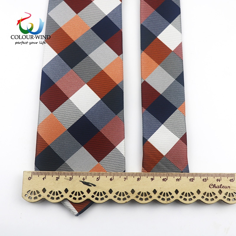Formelt plaid slips 7cm jacquard vævet polyester hals slips til mænd klassiske tern slips herre slips til bryllup jakkesæt