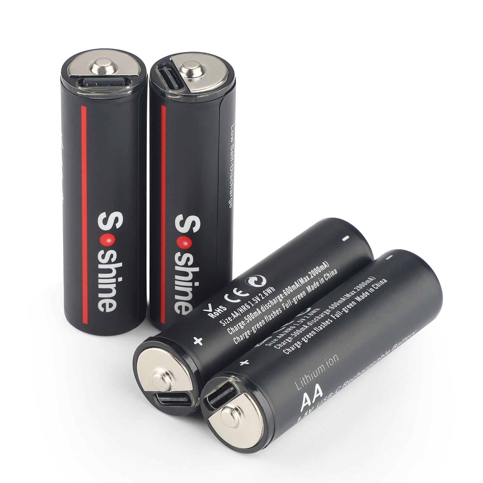 Soshine 2600 mWh USB wiederaufladbare Lithium-Batterien 1,5 V AA Li-Ion-Batterie 1200-facher Zyklus für Uhren, Fernbedienungskameras, Taschenlampe
