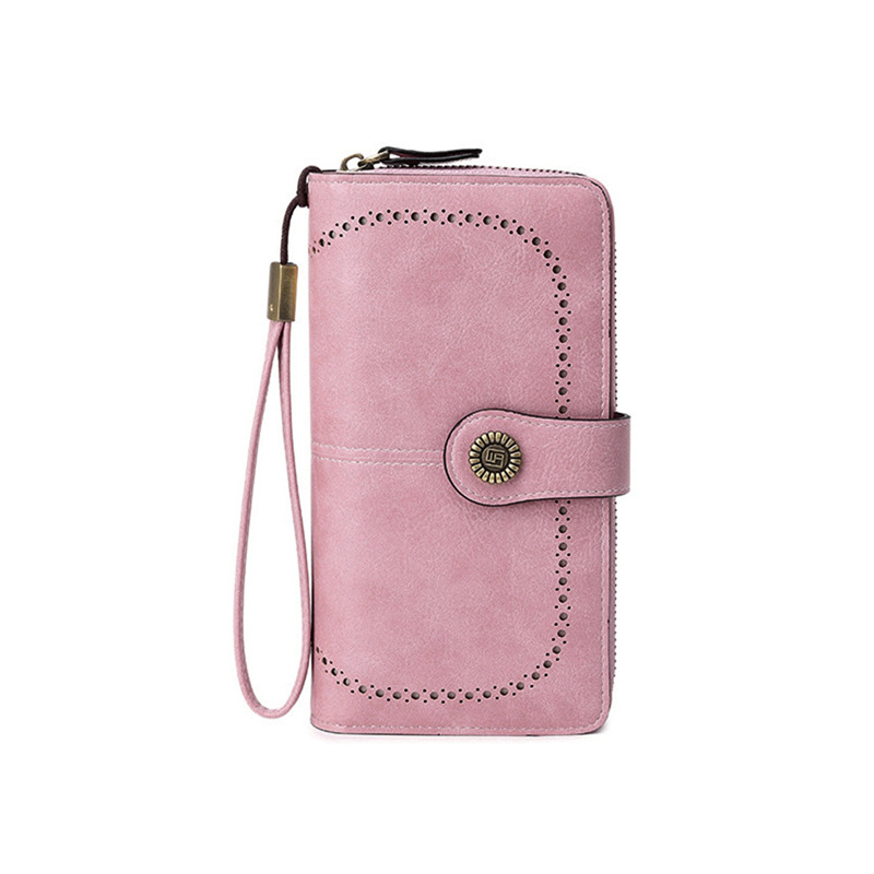 Vintage Ladies Long Leather Wallet Retro Natural Skin Zipper Coin Bag Card Holder Large Capacity Wallet For Girl: Gold