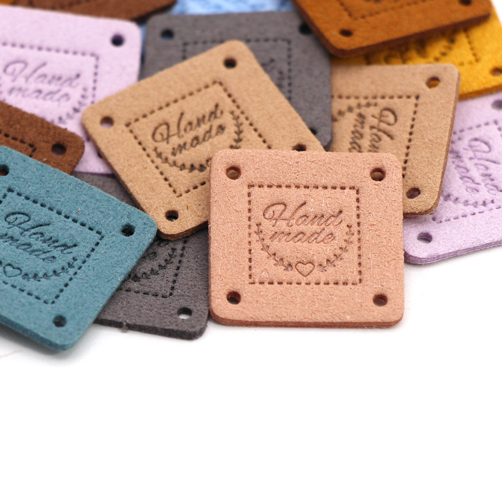 Étiquettes carrées en Fiber de cuir faites à la main pour vêtements, accessoires de couture, en forme de cœur, 25MM, 20 pièces